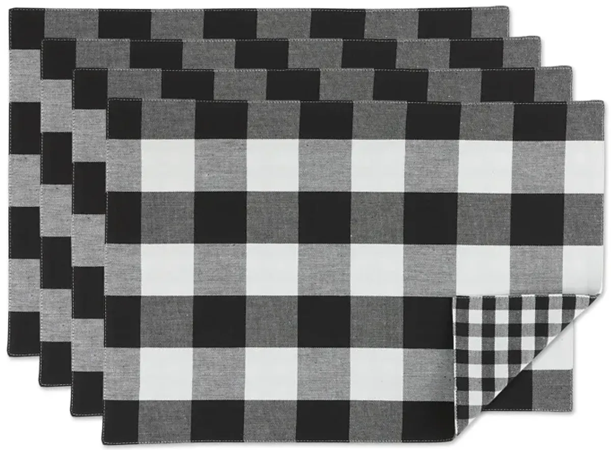 Set of 4 Black and White Checkered Reversible Placemat 19"