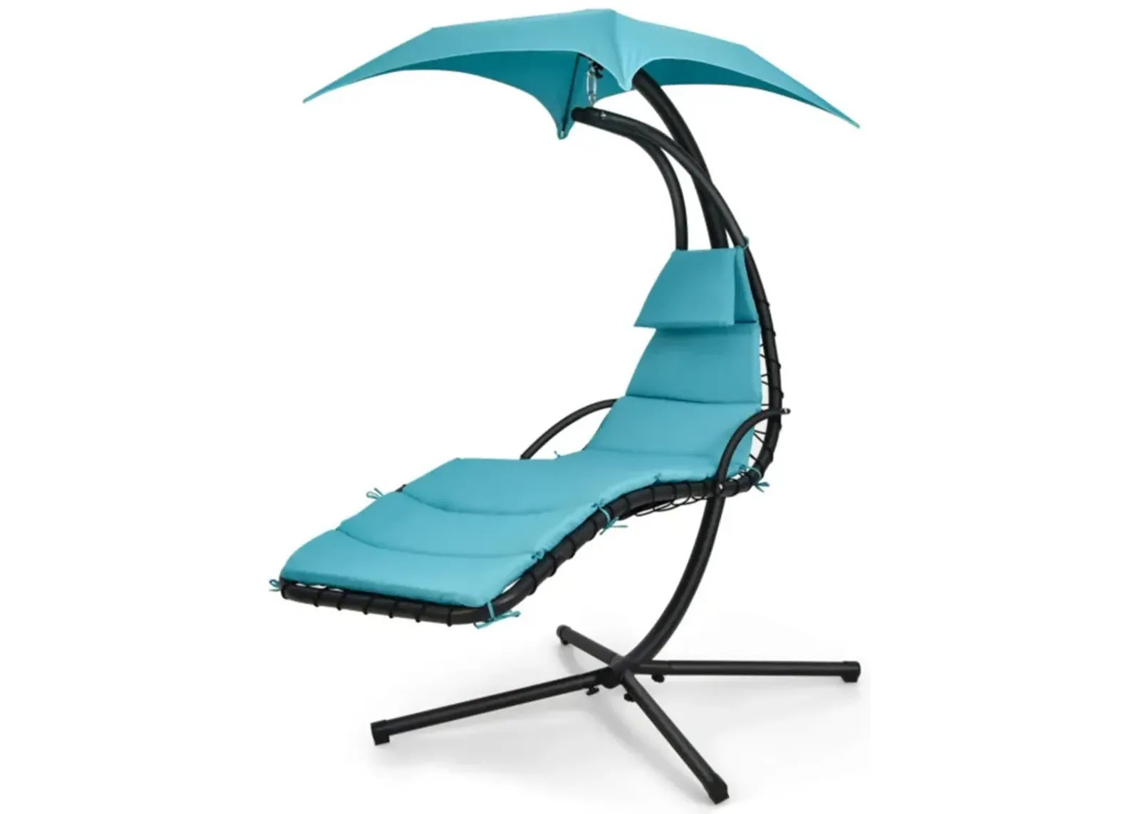 Hanging Curved Steel Swing Chaise Lounger with Removable Canopy