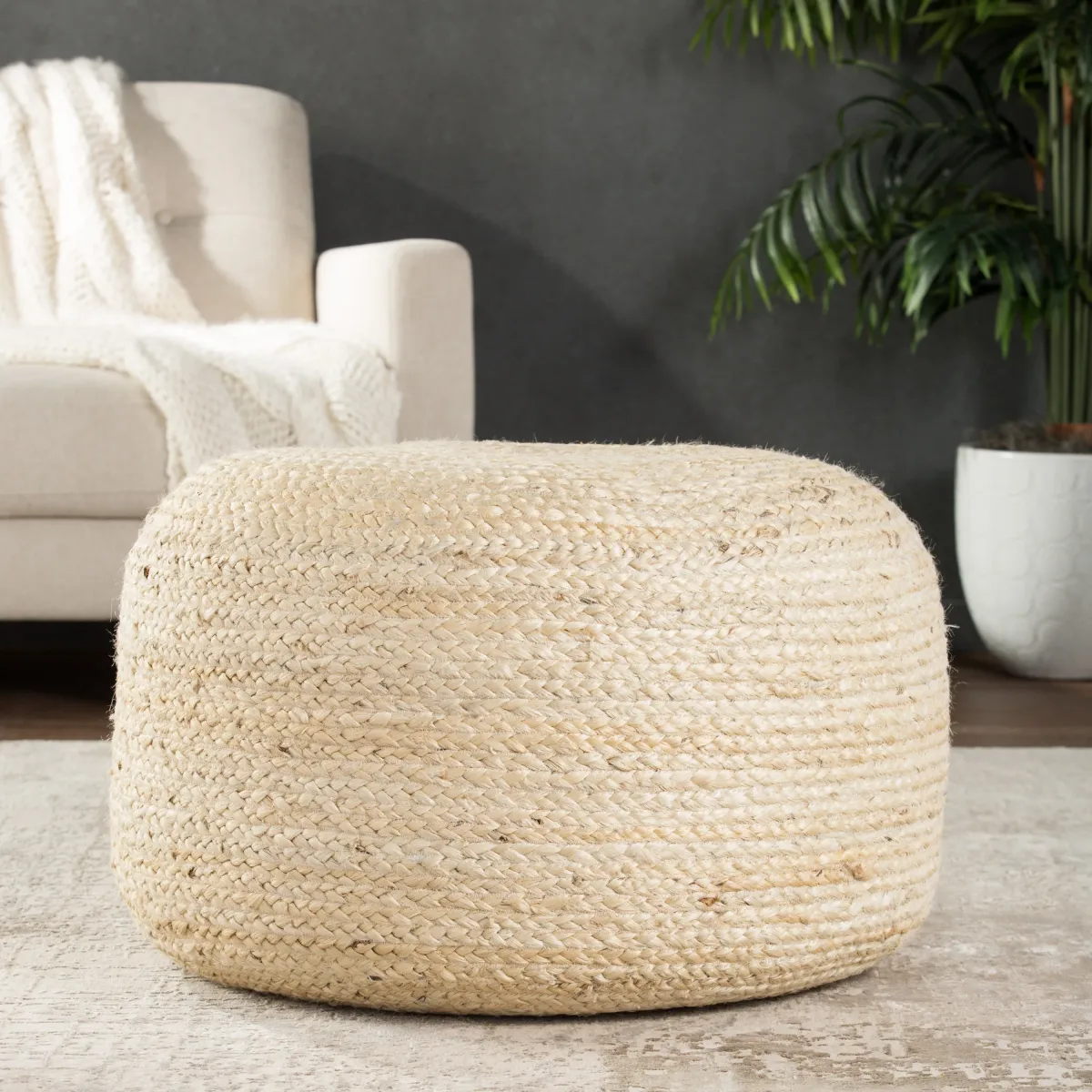 Saba Pouf in Antique White