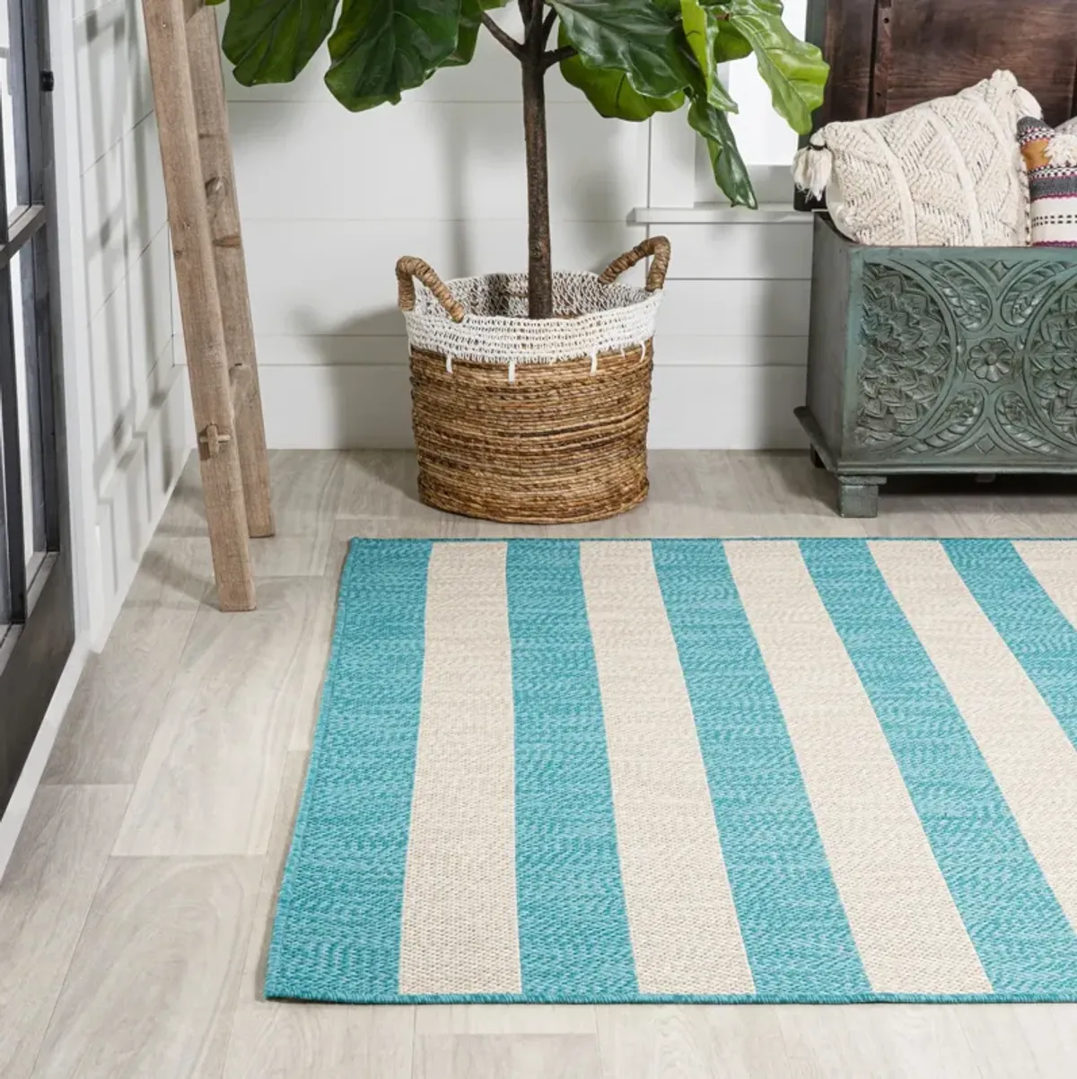 Negril Two Tone Wide Stripe Indoor/Outdoor Area Rug