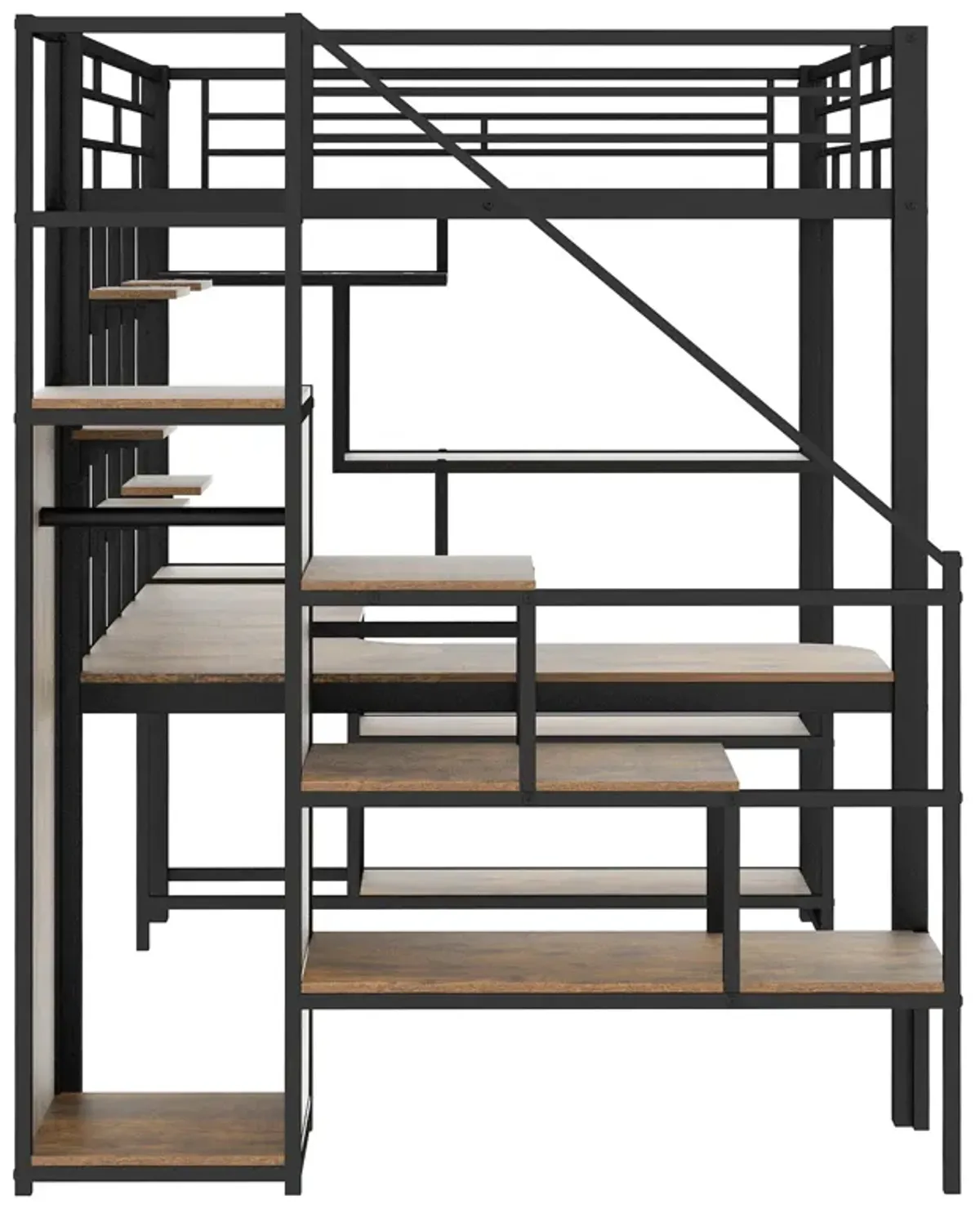 Merax Metal Loft Bed with Storage Staircase