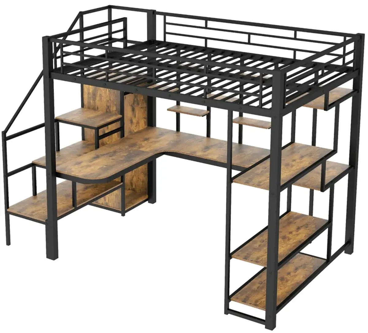 Merax Metal Loft Bed with Storage Staircase