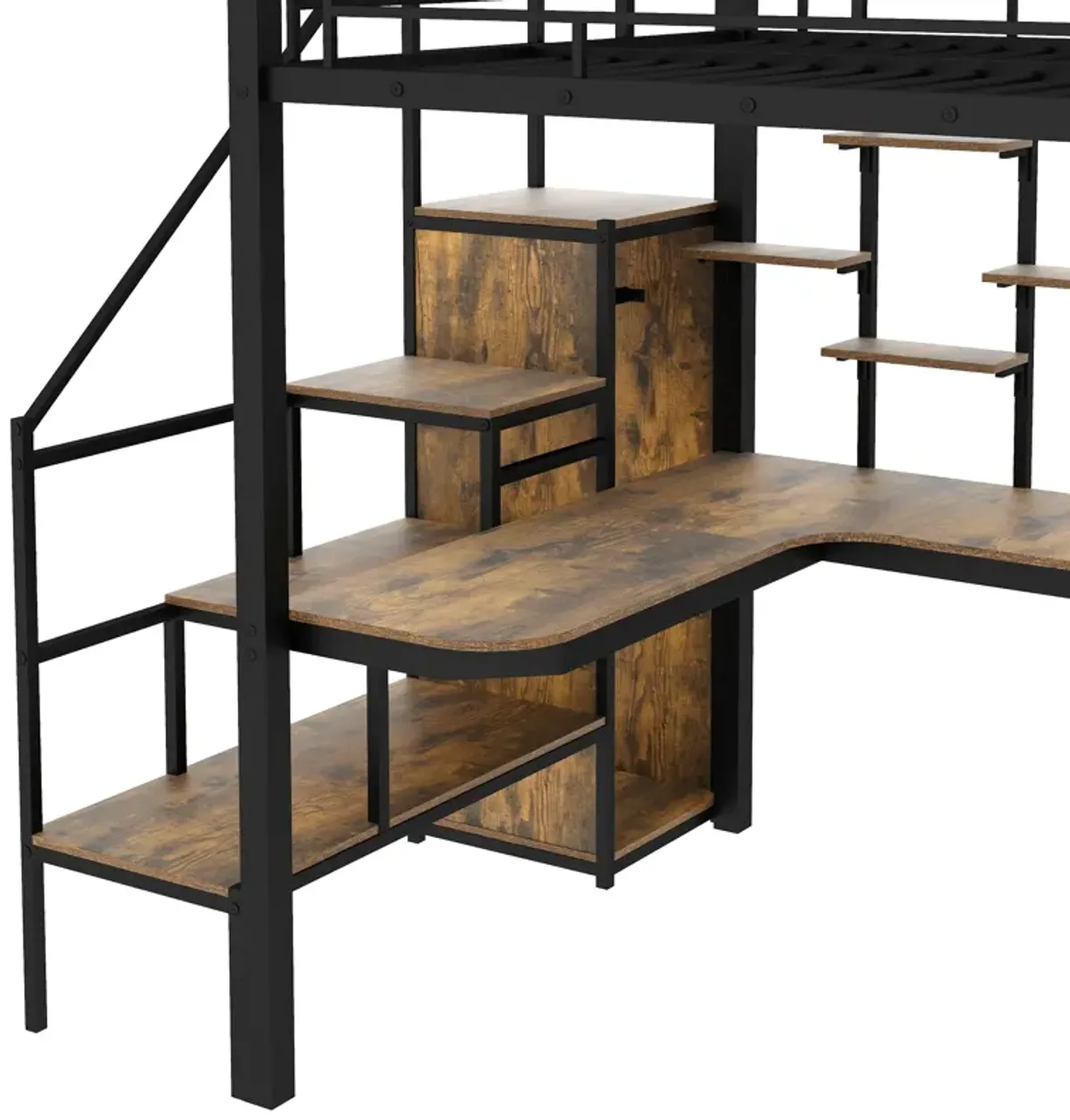 Merax Metal Loft Bed with Storage Staircase