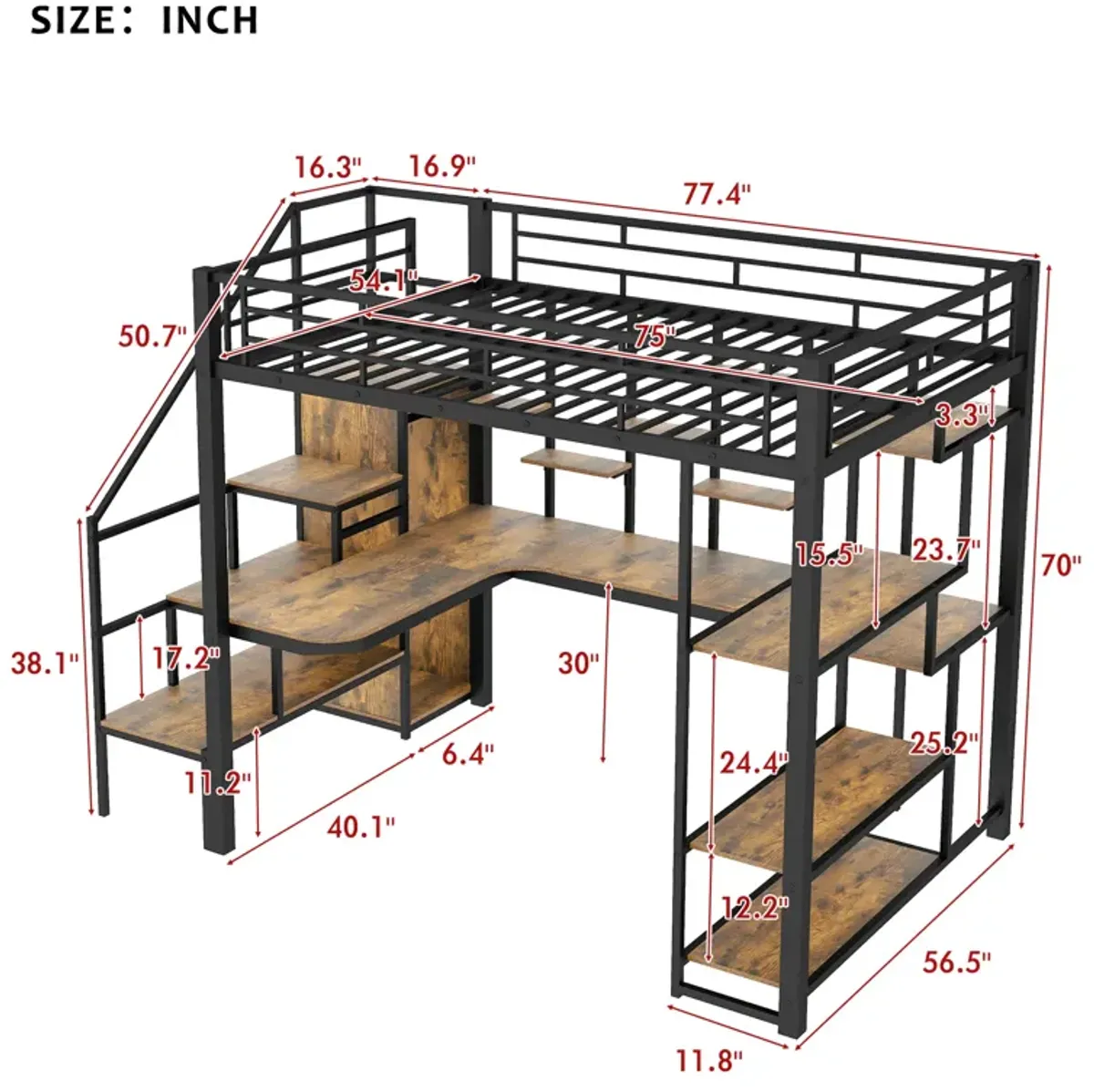 Merax Metal Loft Bed with Storage Staircase