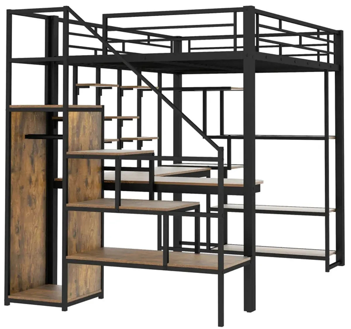 Merax Metal Loft Bed with Storage Staircase