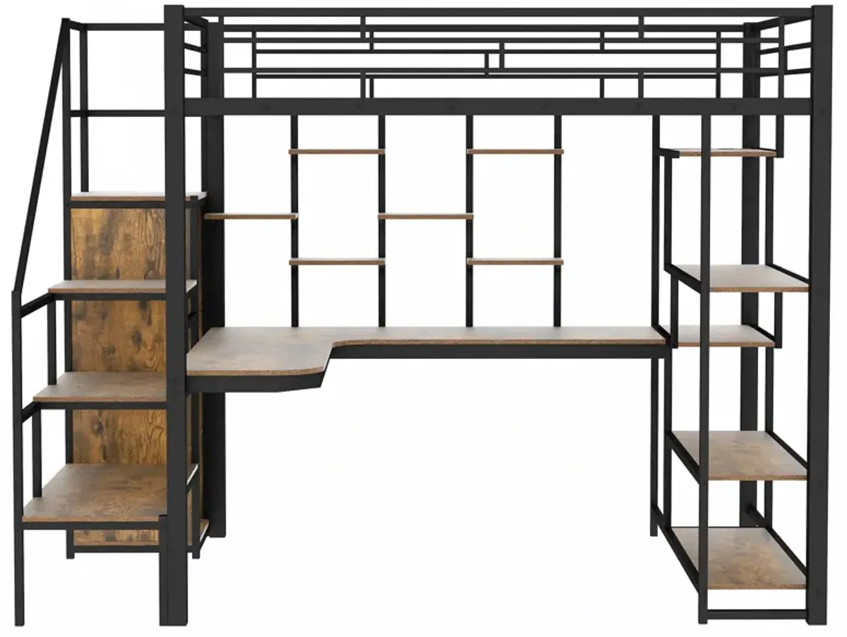 Merax Metal Loft Bed with Storage Staircase