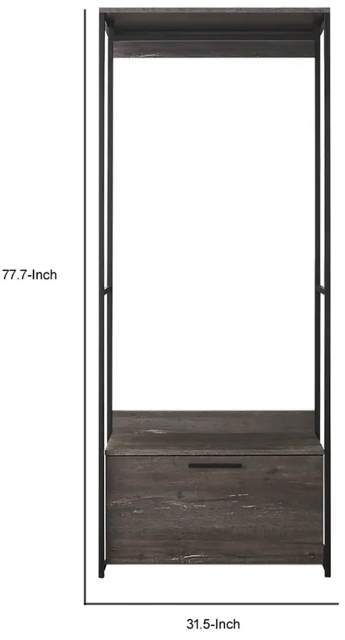 Gin Modular Closet System, 1 Rustic Gray Drawer, 1 Hanging Rod, Black