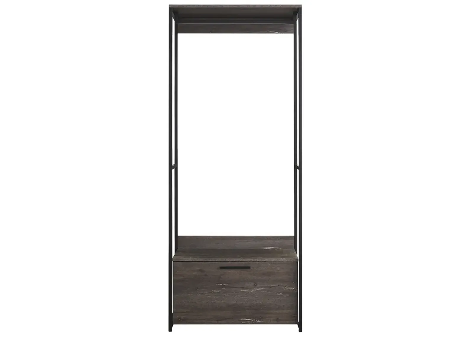 Gin Modular Closet System, 1 Rustic Gray Drawer, 1 Hanging Rod, Black