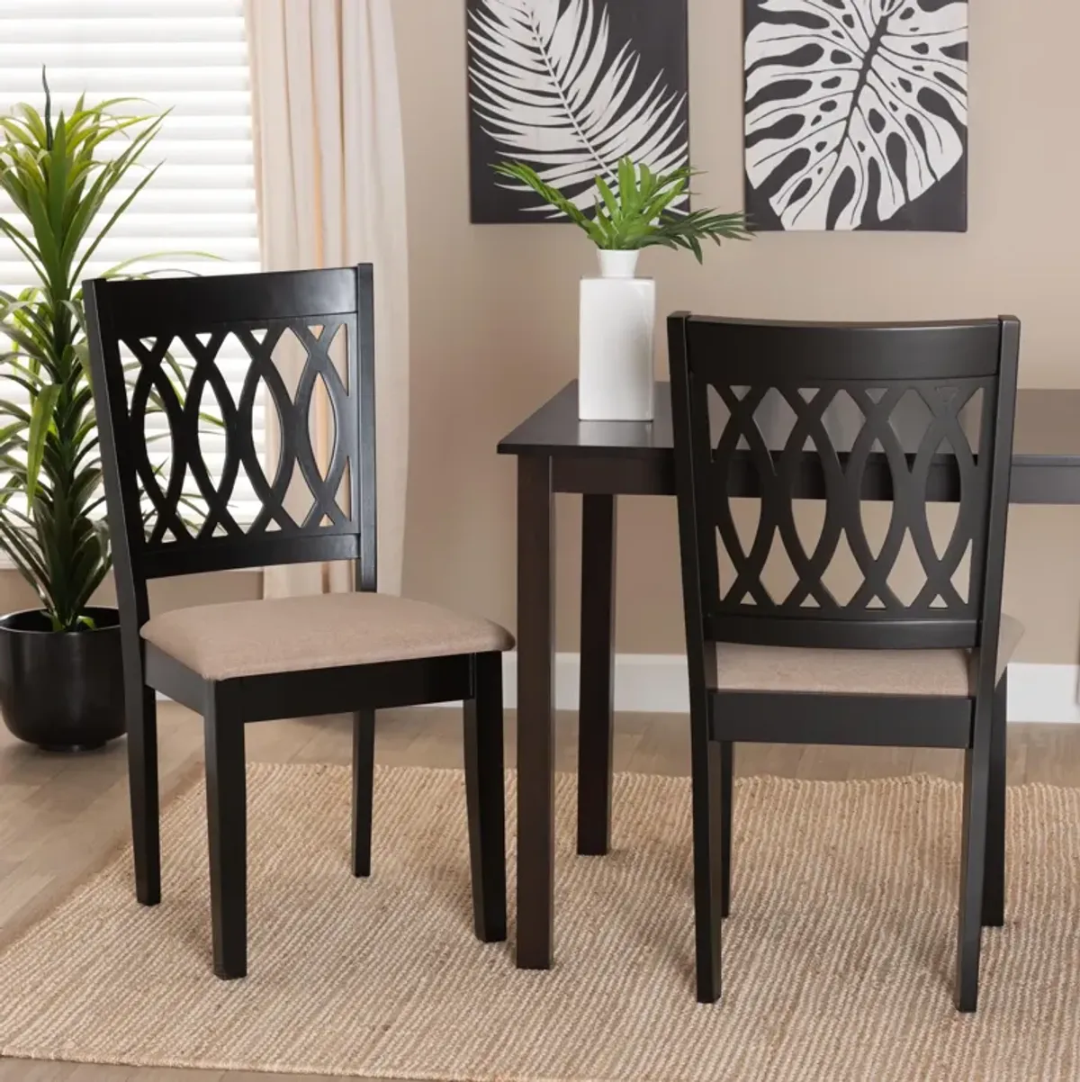 Baxton Studio Florencia Grey Fabric and Walnut Brown Finished Wood 2-Piece Dining Chair Set