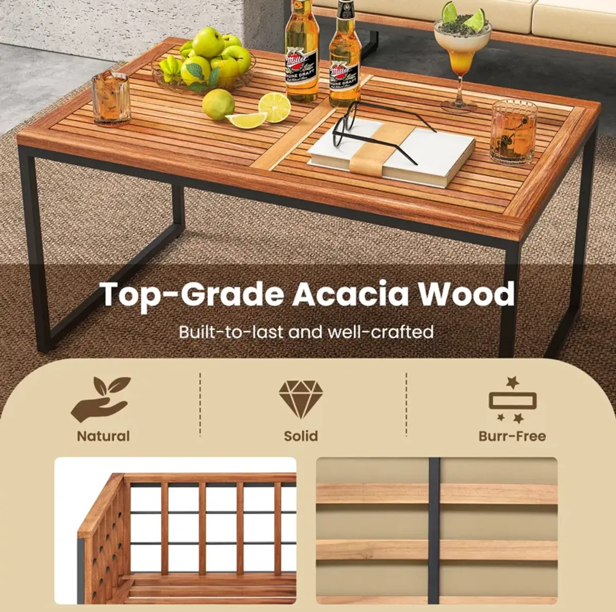 4 Pieces Acacia Wood Outdoor Sofa Set