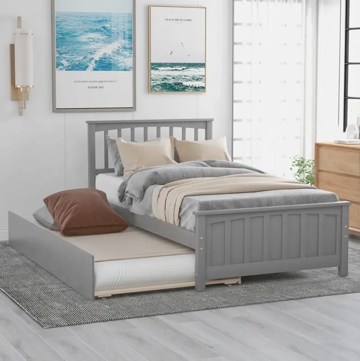 Merax Twin size Platform Bed with Trundle