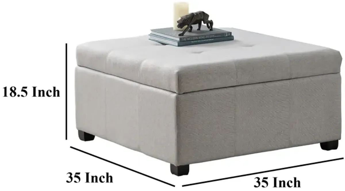 Jyan Square Ottoman, Hidden Storage, 35 Inch, Gray Fabric, Birch Wood - Benzara