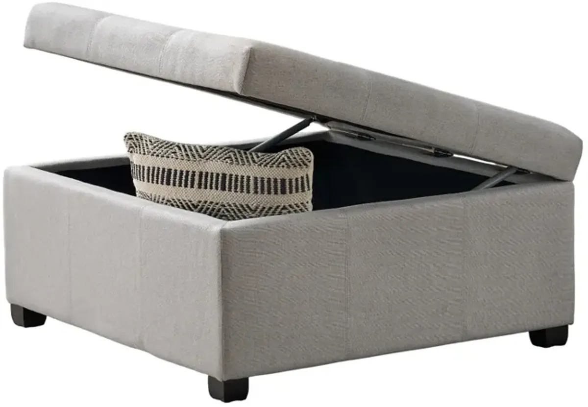 Jyan Square Ottoman, Hidden Storage, 35 Inch, Gray Fabric, Birch Wood - Benzara
