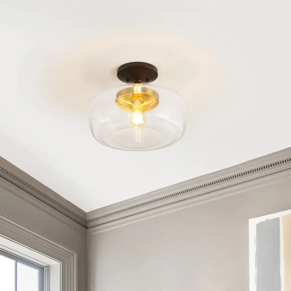 Marfa Glass/Iron Farmhouse Modern LED Flush Mount