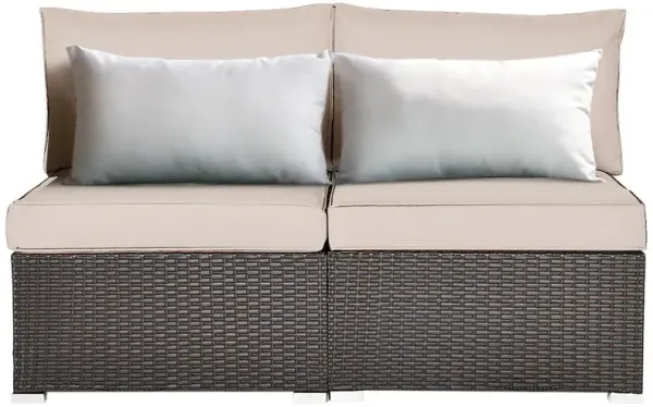 2 Pieces Patio Rattan Armless Sofa Set with 2 Cushions and 2 Pillows