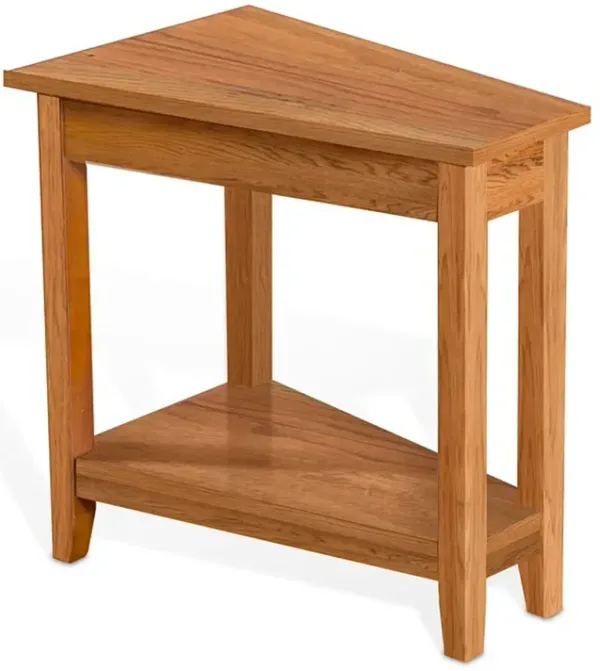 Marv Chairside Table, Shelf, 24 Inch Angled Oak Brown Mahogany Wood - Benzara