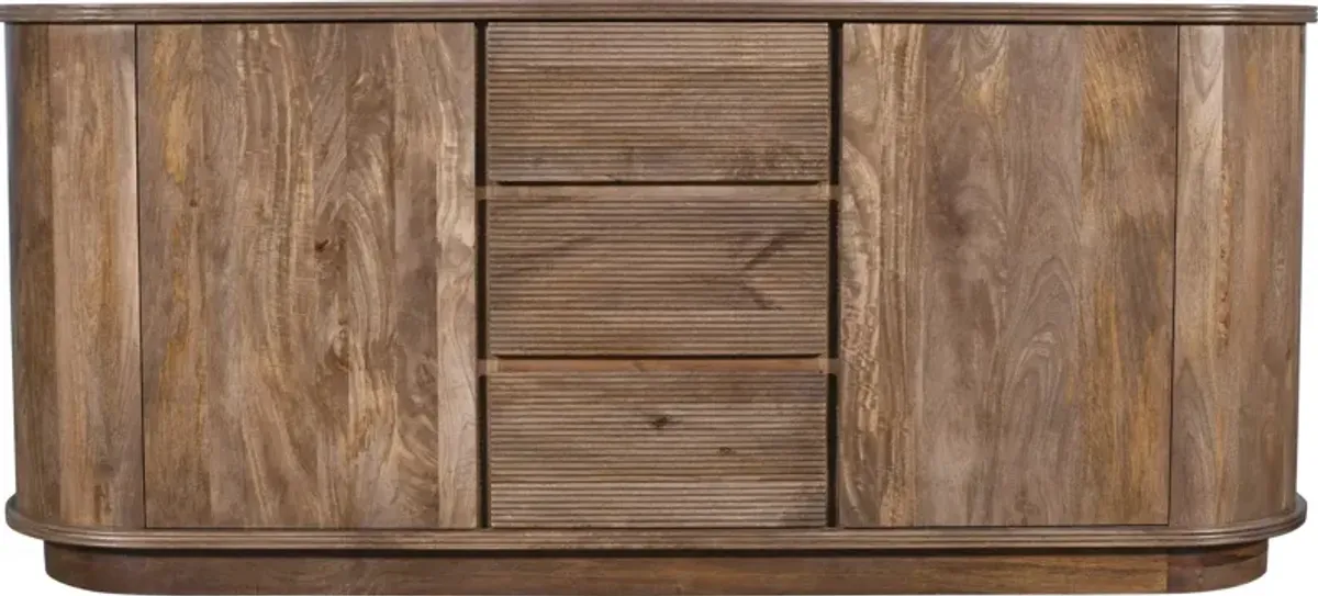 Liyana Solid Wood Three Drawer Two Door Sideboard in Natural Tan