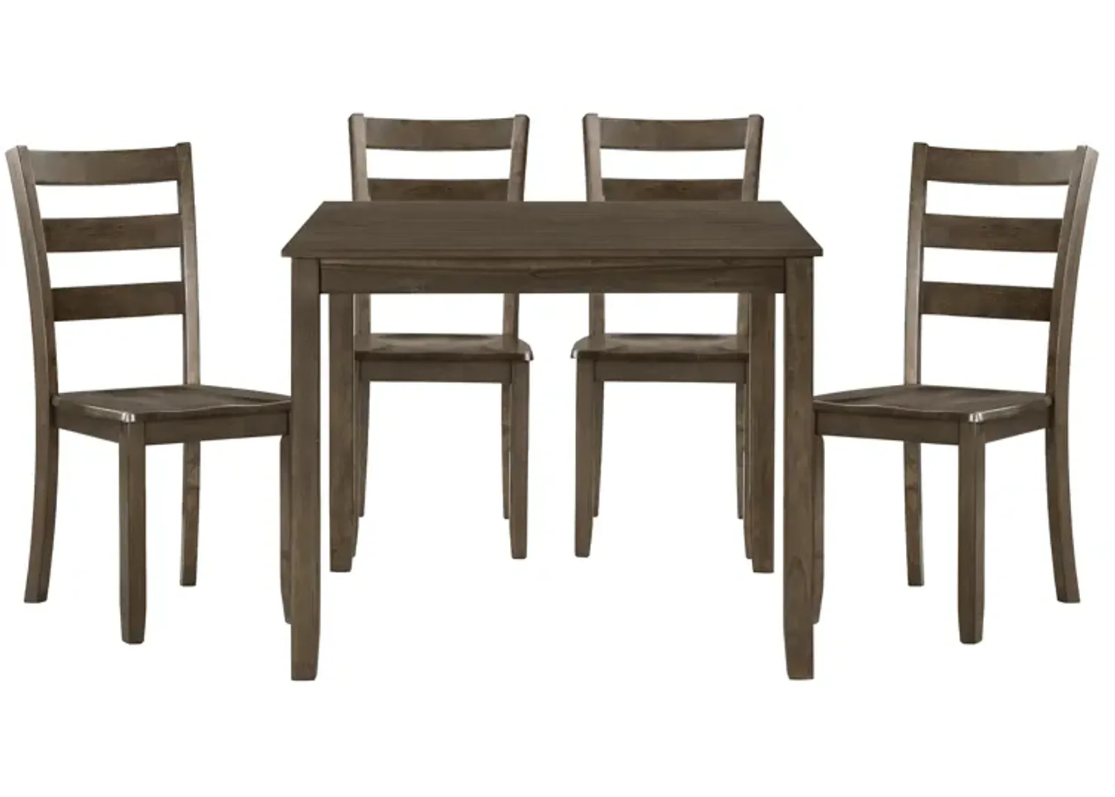 Isa 5 Piece Dining Set, Square Top, 4 Slat Back Chairs, Brown Solid Wood  - Benzara