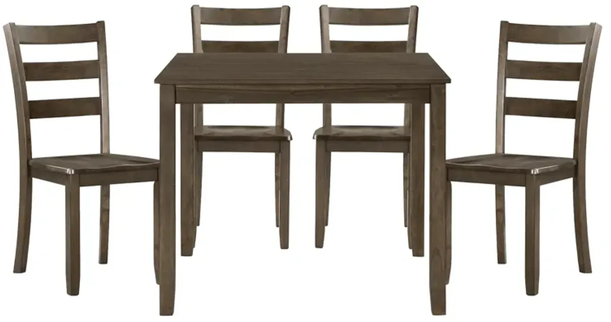 Isa 5 Piece Dining Set, Square Top, 4 Slat Back Chairs, Brown Solid Wood  - Benzara