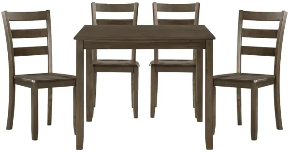 Isa 5 Piece Dining Set, Square Top, 4 Slat Back Chairs, Brown Solid Wood  - Benzara