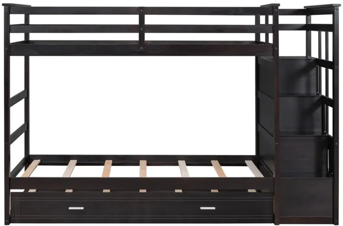 Merax Twin Over Twin Bunk Bed with Trundle and Staircase