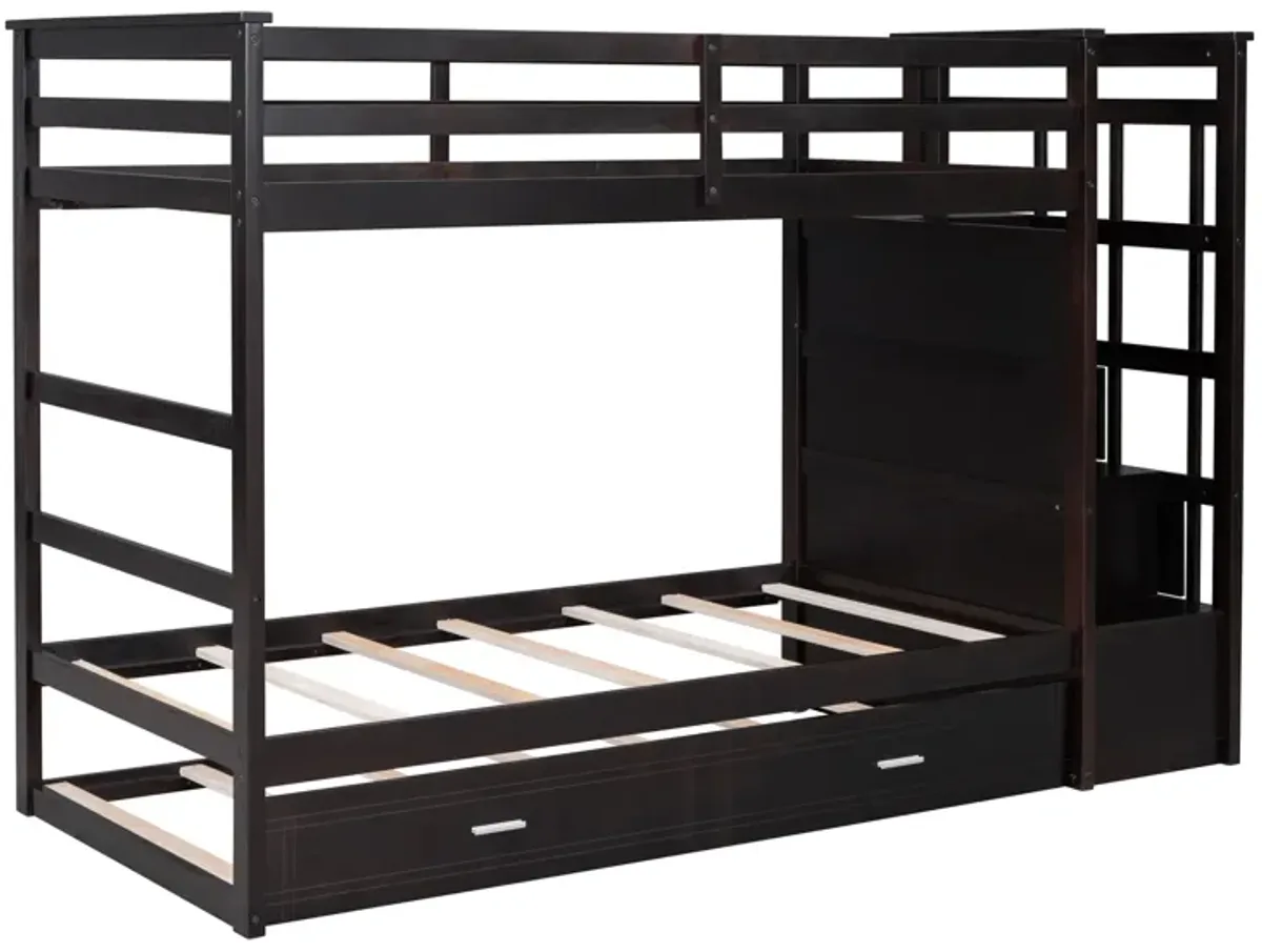 Merax Twin Over Twin Bunk Bed with Trundle and Staircase