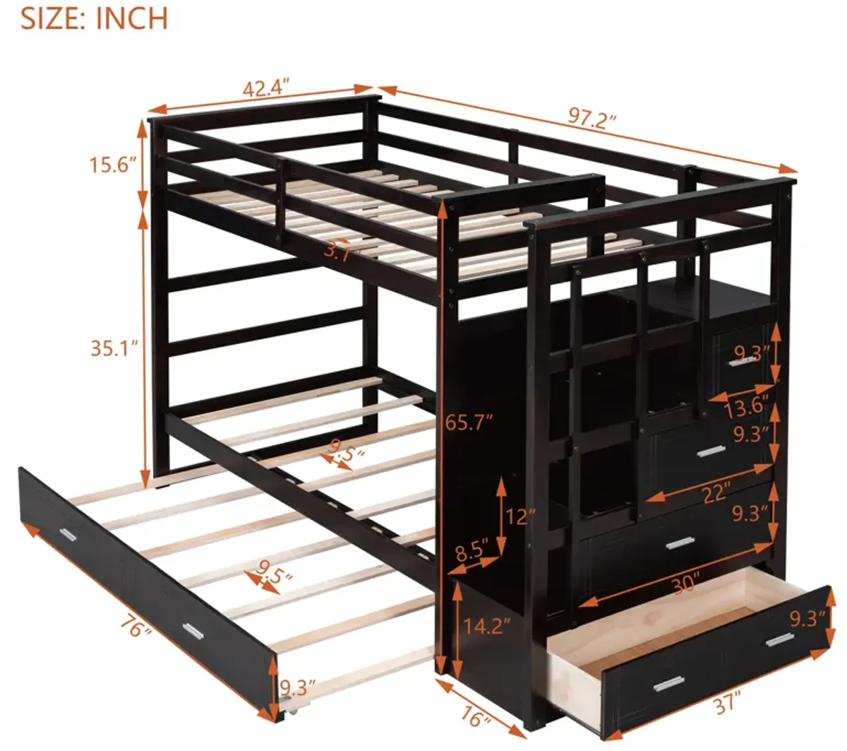 Merax Twin Over Twin Bunk Bed with Trundle and Staircase