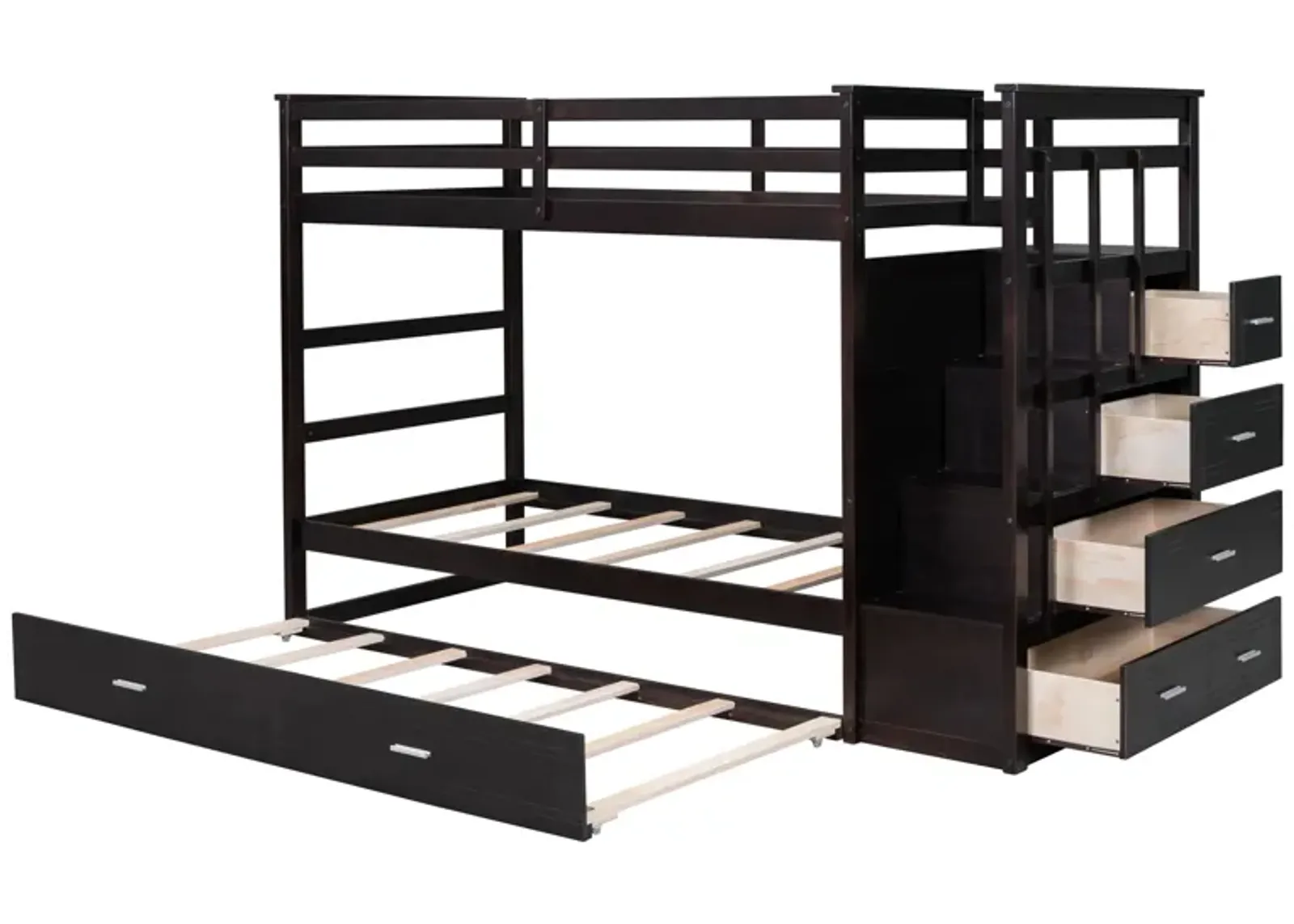 Merax Twin Over Twin Bunk Bed with Trundle and Staircase