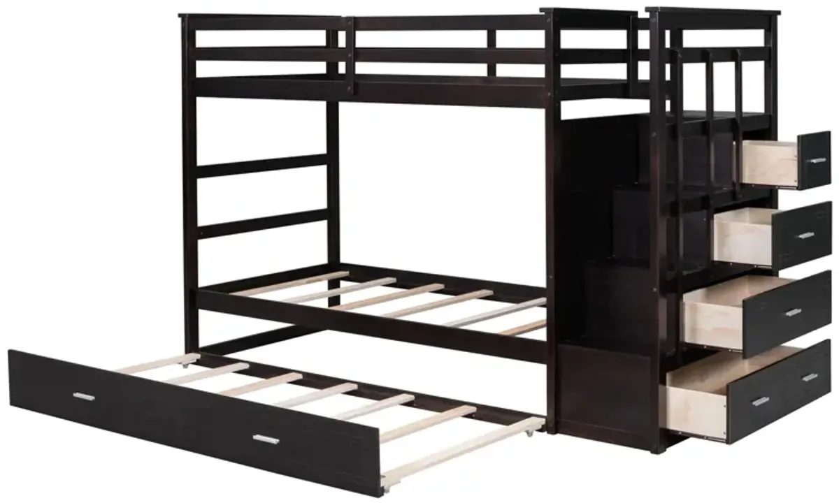 Merax Twin Over Twin Bunk Bed with Trundle and Staircase