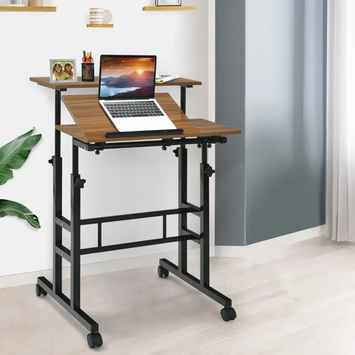 Mobile Standing up Desk Adjustable Computer Desk Tilting Workstation