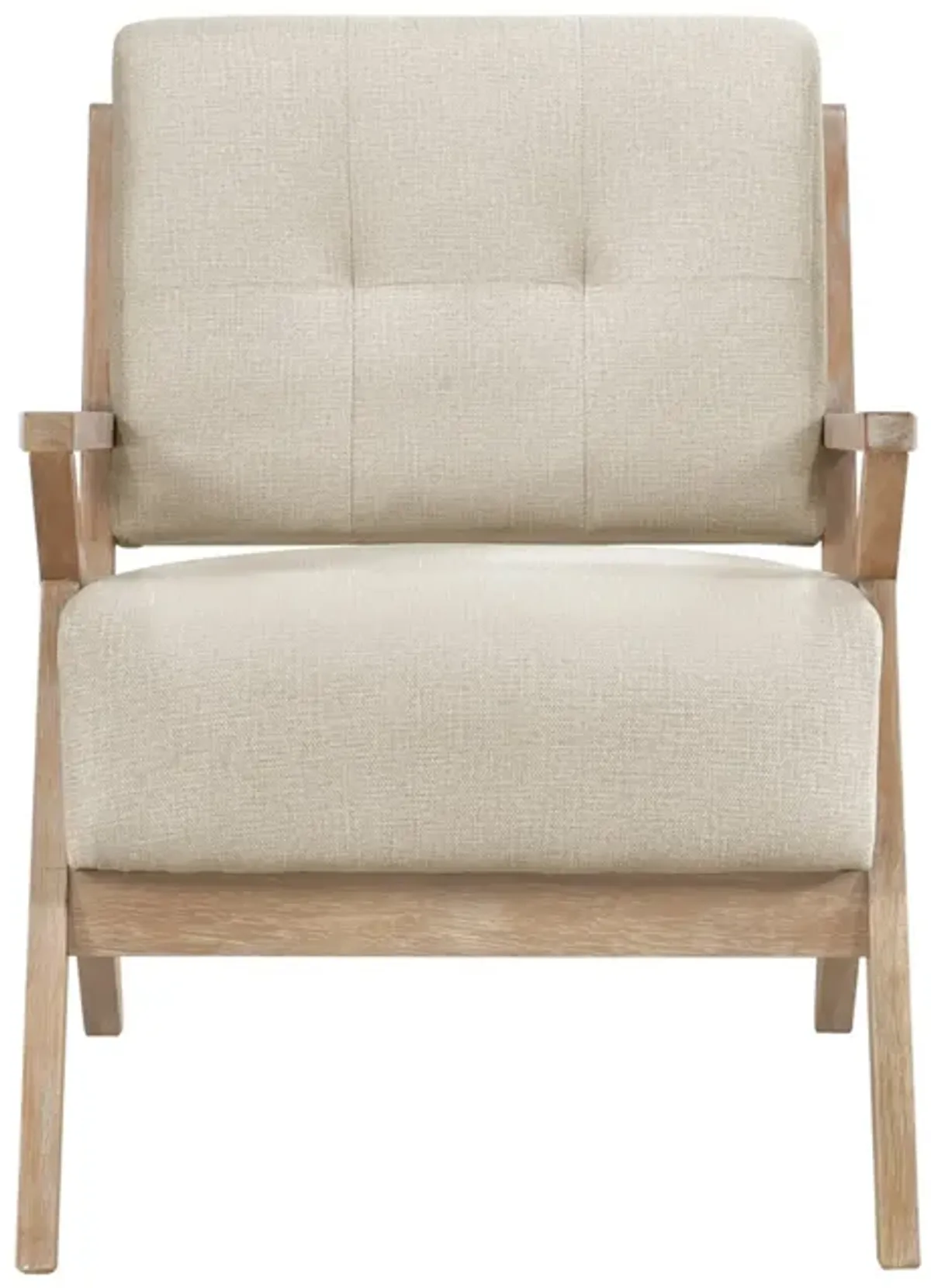 Edra 33 Inch Accent Armchair, Rubberwood Frame, Cushioned Beige Polyester - Benzara