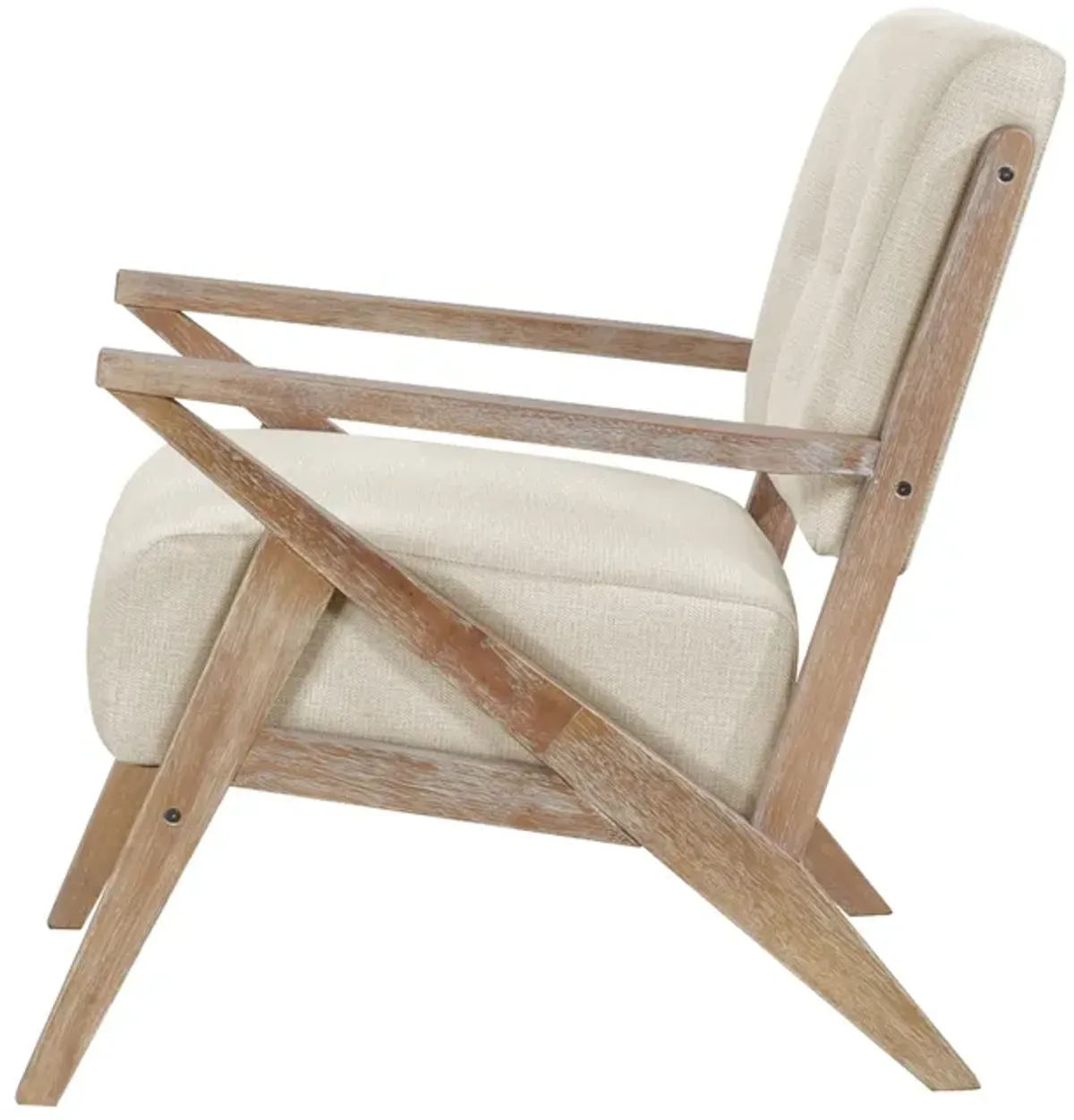 Edra 33 Inch Accent Armchair, Rubberwood Frame, Cushioned Beige Polyester - Benzara