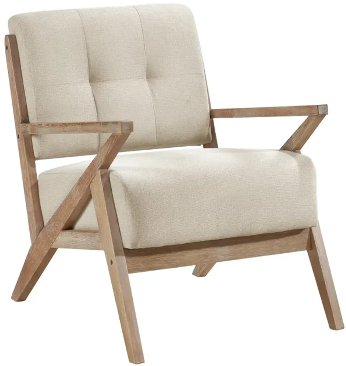 Edra 33 Inch Accent Armchair, Rubberwood Frame, Cushioned Beige Polyester - Benzara