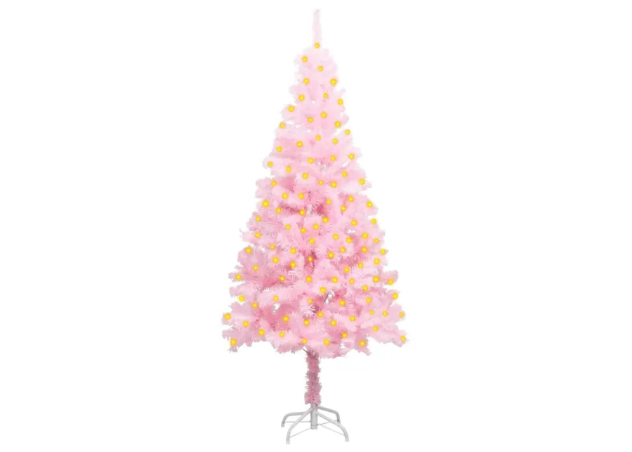 vidaXL Artificial Christmas Tree with LEDs&Stand Pink 59.1" PVC