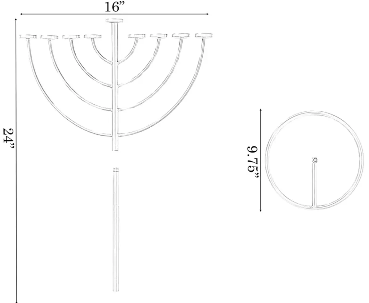 Small Modern Silver 9 Branch Lighting Thin Pipe Hanukkah Menorah, Metal-Aluminum