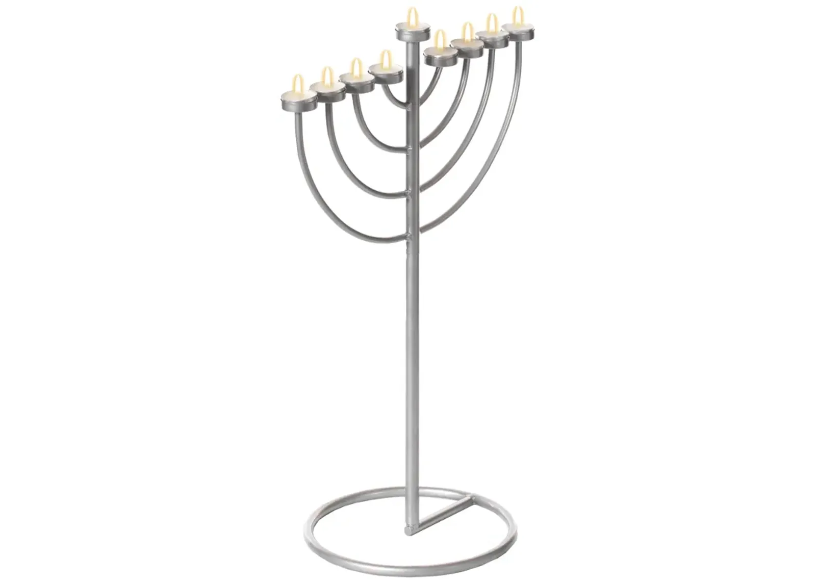 Small Modern Silver 9 Branch Lighting Thin Pipe Hanukkah Menorah, Metal-Aluminum