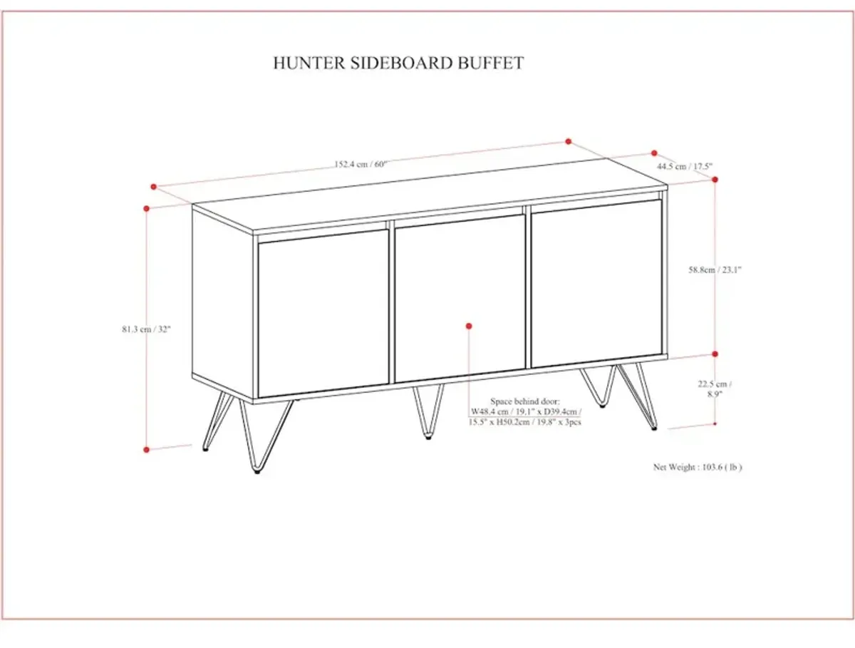 Simpli Home Hunter 3 Door Sideboard Buffet In Walnut Veneer