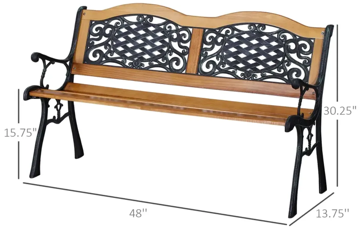 Rustic Outdoor Seating: 50" Teak Wood Slat Bench with Tilted Back