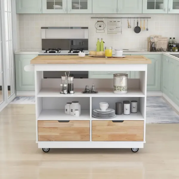 Streamdale White Kitchen Island Cart with Storage & Wheels