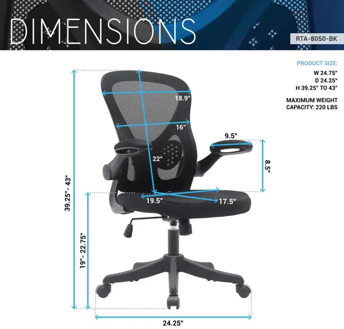 Mesh Task Office Chair With Flip-Up Arms