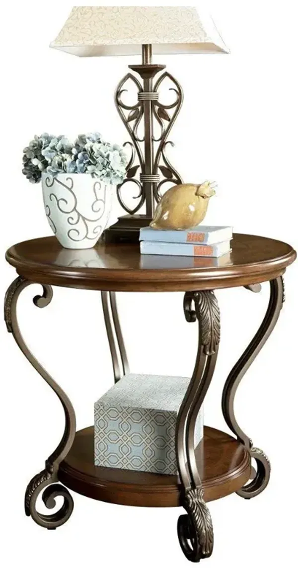Hivvago Accent End Table Nightstand in Brown Wood with Scrolling Metal Legs