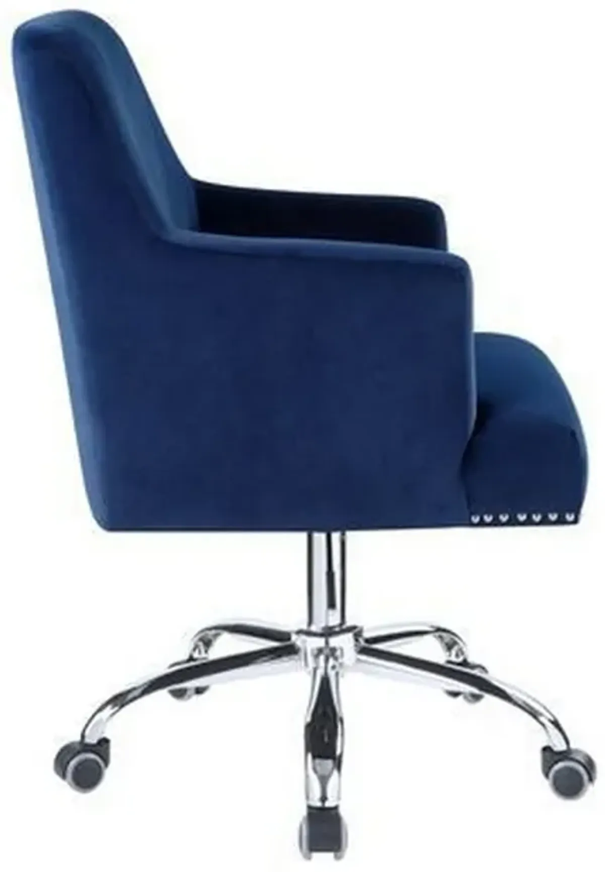 Swivel Office Chair with Sleek Track Arms and Nailhead Trim,Blue and Chrome-Benzara