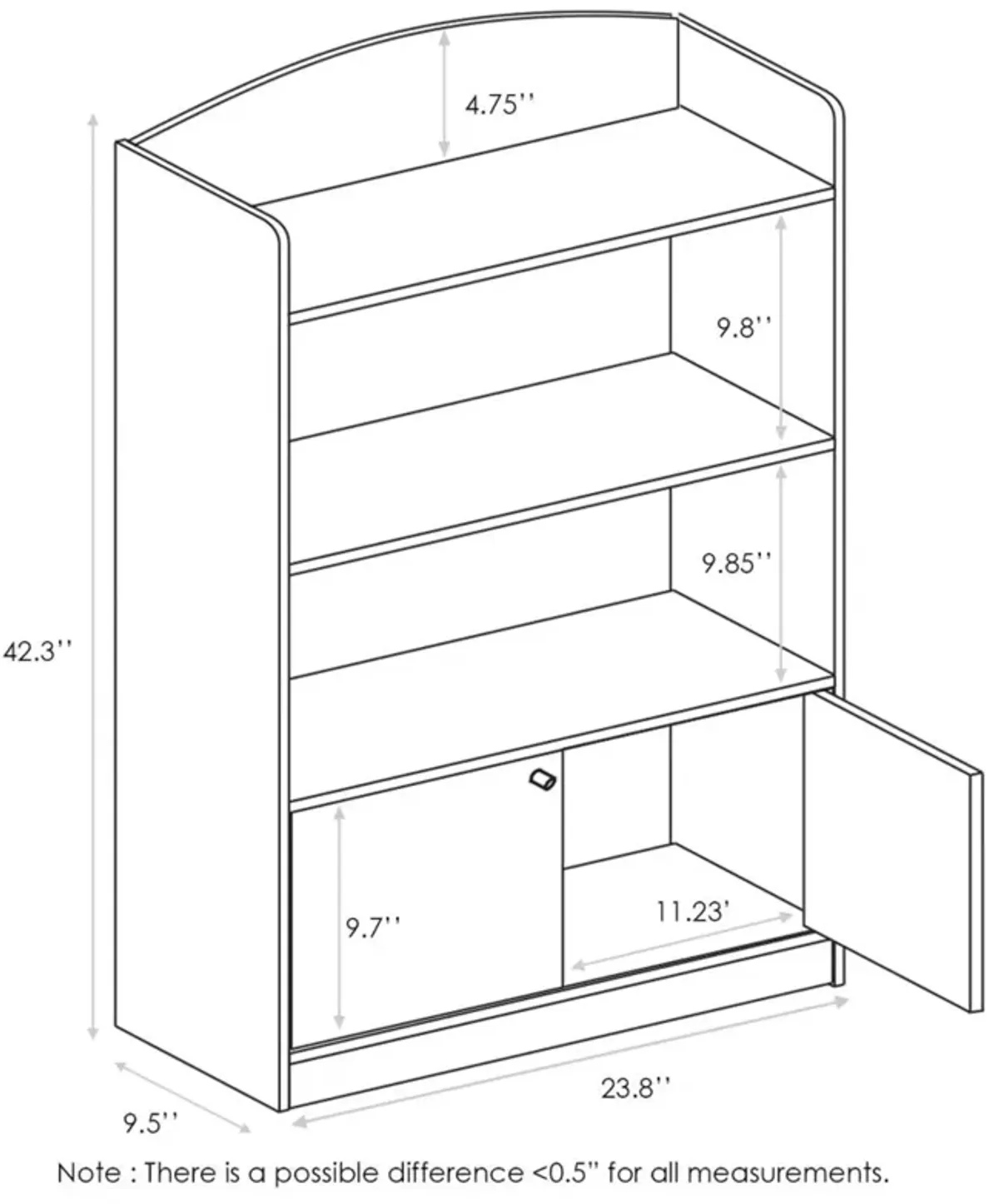 FURINNO Lova Bookshelf with Storage Cabinet, 9.49D x 23.82W x 42.28H in, Pink