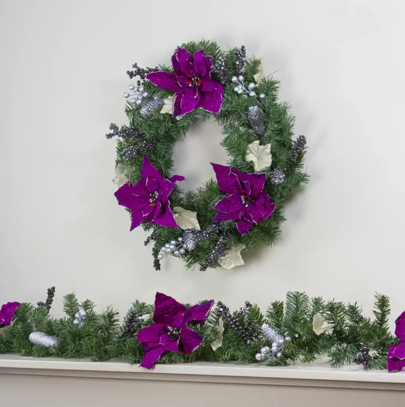 6' x 10" Poinsettia and Pine Cone Artificial Christmas Garland - Unlit