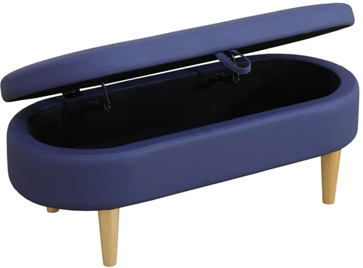 Blue Faux Fur Oval Ottoman with Storage