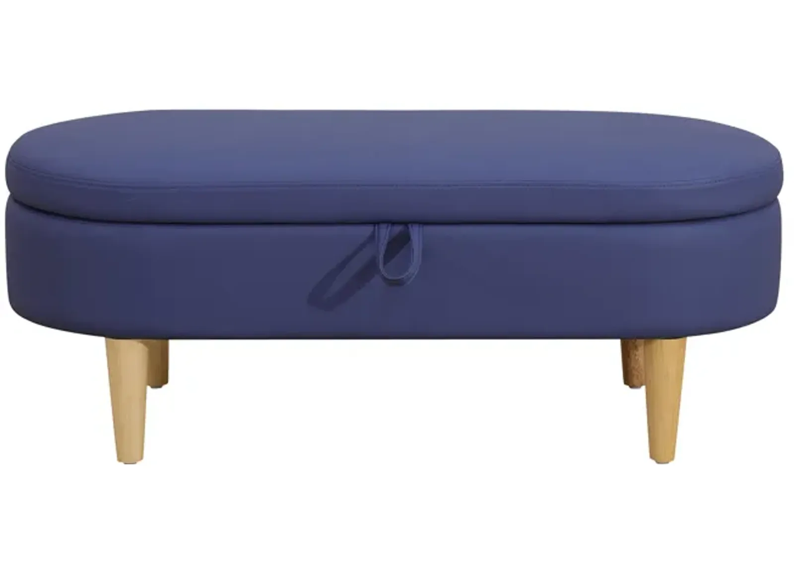 Blue Faux Fur Oval Ottoman with Storage