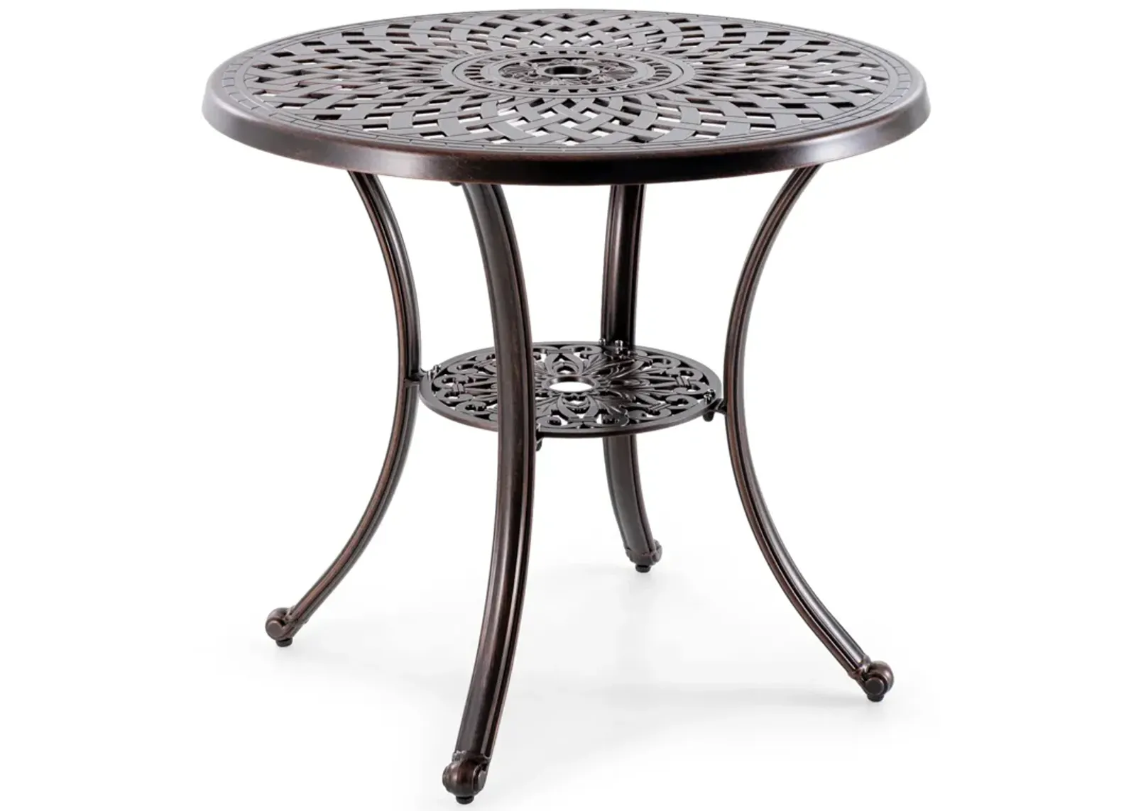 Patio Cast Aluminum Table 31 Inch Diameter Round Table with Umbrella Hole