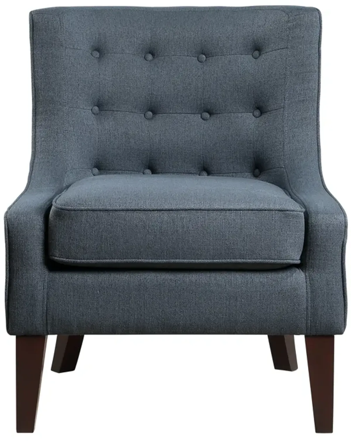 31 Inch Accent Armchair, Textured Tufted Blue Polyester, Brown Solid Wood - Benzara