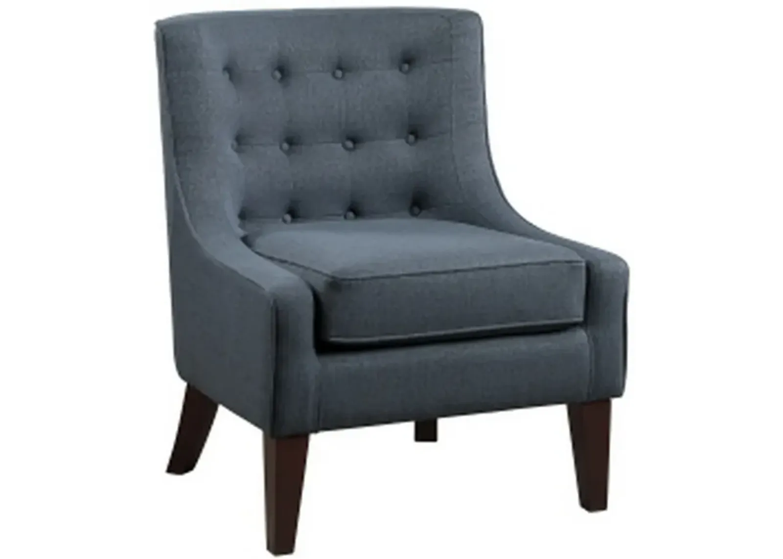 31 Inch Accent Armchair, Textured Tufted Blue Polyester, Brown Solid Wood - Benzara