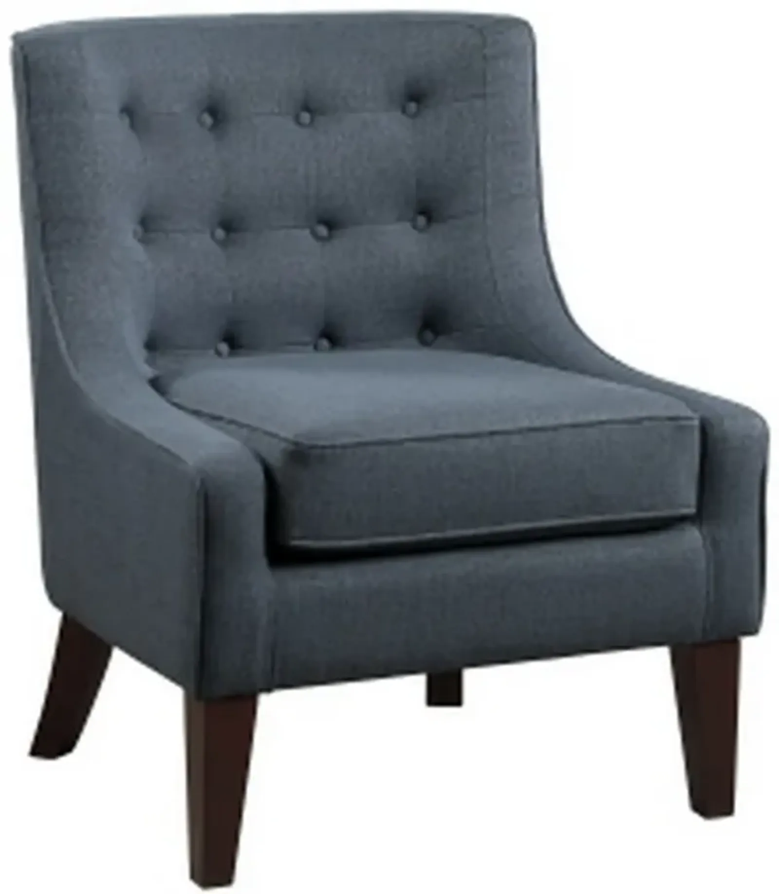 31 Inch Accent Armchair, Textured Tufted Blue Polyester, Brown Solid Wood - Benzara